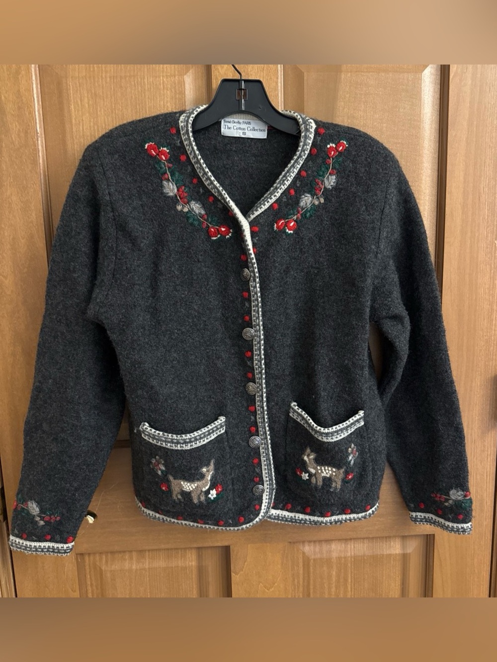 100% Wool Rene Derhy Embroidered Cardigan